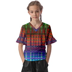 Fractaled Pixels Kids  V-neck Horn Sleeve Blouse by Thespacecampers