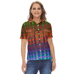 Fractaled Pixels Women s Short Sleeve Double Pocket Shirt