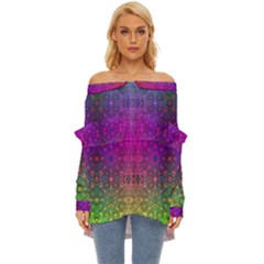 Stained Glass Vision Off Shoulder Chiffon Pocket Shirt