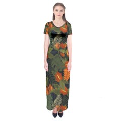 Orange Leaves Short Sleeve Maxi Dress by HWDesign