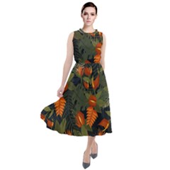 Orange Leaves Round Neck Boho Dress by HWDesign