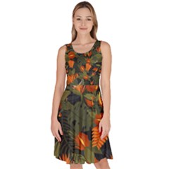 Orange Leaves Knee Length Skater Dress With Pockets by HWDesign