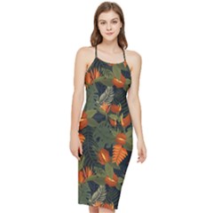 Orange Leaves Bodycon Cross Back Summer Dress by HWDesign