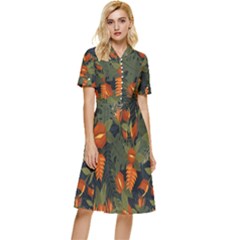 Orange Leaves Button Top Knee Length Dress by HWDesign