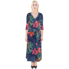 Colorful Flowers Quarter Sleeve Wrap Maxi Dress by HWDesign