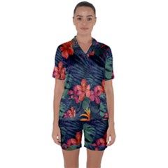 Colorful Flowers Satin Short Sleeve Pajamas Set by HWDesign