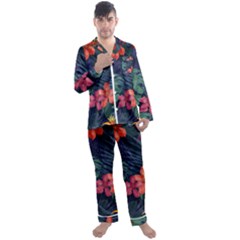 Colorful Flowers Men s Long Sleeve Satin Pajamas Set by HWDesign