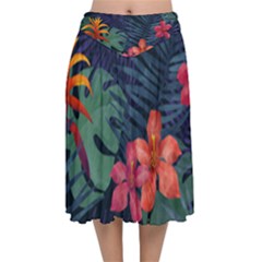 Colorful Flowers Velvet Flared Midi Skirt by HWDesign