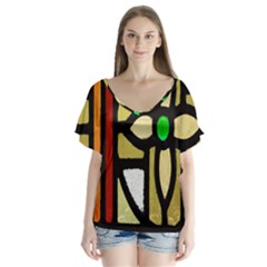 Abstract-0001 V-neck Flutter Sleeve Top by nate14shop