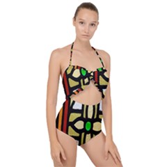 Abstract-0001 Scallop Top Cut Out Swimsuit