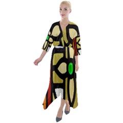 Abstract-0001 Quarter Sleeve Wrap Front Maxi Dress by nate14shop