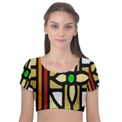 Abstract-0001 Velvet Short Sleeve Crop Top  by nate14shop