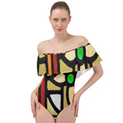 Abstract-0001 Off Shoulder Velour Bodysuit  by nate14shop