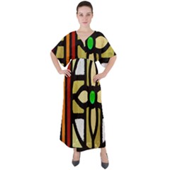 Abstract-0001 V-neck Boho Style Maxi Dress by nate14shop