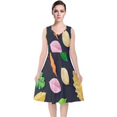 Autumn-b 001 V-neck Midi Sleeveless Dress  by nate14shop