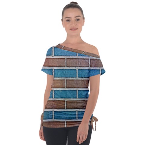 Brick-wall Off Shoulder Tie-up Tee by nate14shop