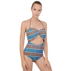 Brick-wall Scallop Top Cut Out Swimsuit by nate14shop