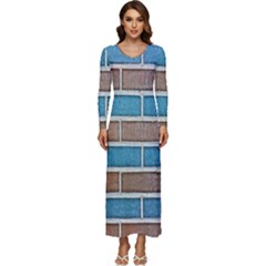 Brick-wall Long Sleeve Velour Longline Maxi Dress