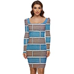 Brick-wall Women Long Sleeve Ruched Stretch Jersey Dress