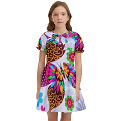 Butterfly-b 001 Kids  Bow Tie Puff Sleeve Dress