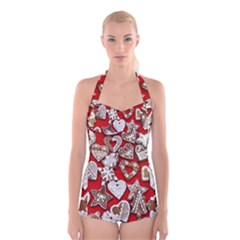 Christmas-b 001 Boyleg Halter Swimsuit 