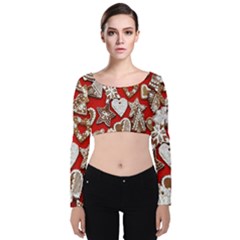 Christmas-b 001 Velvet Long Sleeve Crop Top