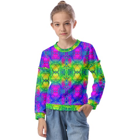 Happy Colors Kids  Long Sleeve Tee With Frill  by Thespacecampers