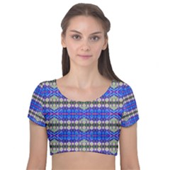 Bluedaba Velvet Short Sleeve Crop Top  by Thespacecampers