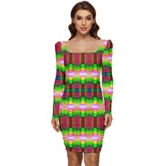 Extra Terrestrial Women Long Sleeve Ruched Stretch Jersey Dress