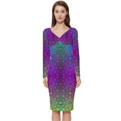 Stained Glass Long Sleeve V-neck Bodycon Dress 