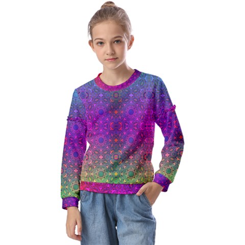 Stained Glass Kids  Long Sleeve Tee With Frill  by Thespacecampers