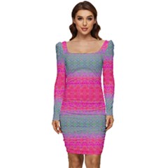 Pink Dreams Women Long Sleeve Ruched Stretch Jersey Dress