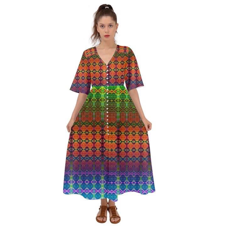 Pixels Kimono Sleeve Boho Dress