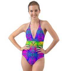 Liquidy Rainbow Halter Cut-out One Piece Swimsuit by Thespacecampers