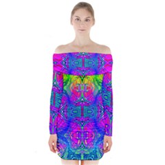 Liquidy Rainbow Long Sleeve Off Shoulder Dress by Thespacecampers