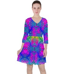 Liquidy Rainbow Quarter Sleeve Ruffle Waist Dress by Thespacecampers