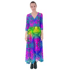 Liquidy Rainbow Button Up Maxi Dress