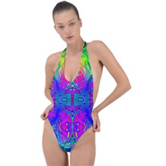 Liquidy Rainbow Backless Halter One Piece Swimsuit by Thespacecampers