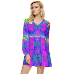 Liquidy Rainbow Tiered Long Sleeve Mini Dress by Thespacecampers