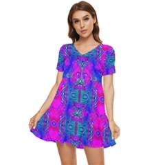 Liquidy Rainbow Tiered Short Sleeve Babydoll Dress