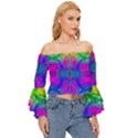 Liquidy Rainbow Off Shoulder Flutter Bell Sleeve Top View3