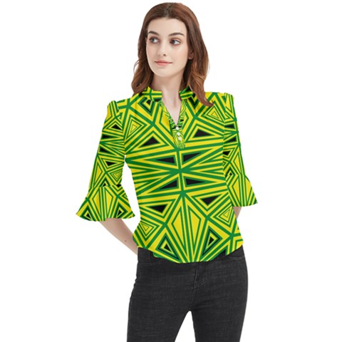 Abstract Pattern Geometric Backgrounds Loose Horn Sleeve Chiffon Blouse by Eskimos