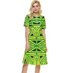 Abstract Pattern Geometric Backgrounds Button Top Knee Length Dress