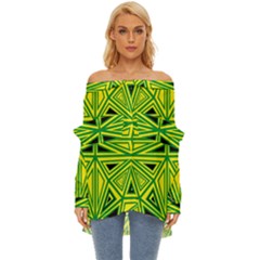 Abstract Pattern Geometric Backgrounds Off Shoulder Chiffon Pocket Shirt