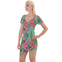 Abstract Pattern Geometric Backgrounds  Short Sleeve Asymmetric Mini Dress by Eskimos