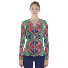 Abstract Pattern Geometric Backgrounds  V-neck Long Sleeve Top by Eskimos