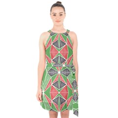 Abstract Pattern Geometric Backgrounds  Halter Collar Waist Tie Chiffon Dress by Eskimos