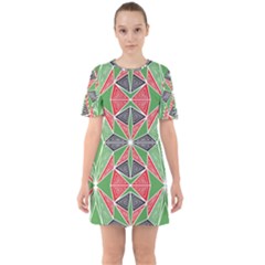 Abstract Pattern Geometric Backgrounds  Sixties Short Sleeve Mini Dress by Eskimos