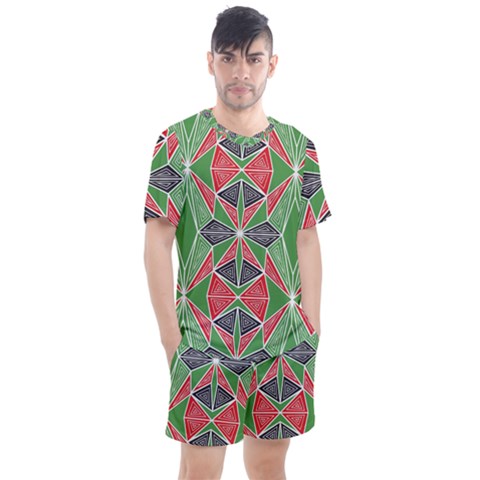 Abstract Pattern Geometric Backgrounds  Men s Mesh Tee And Shorts Set by Eskimos