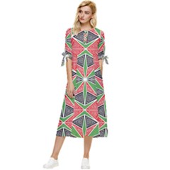 Abstract Pattern Geometric Backgrounds  Bow Sleeve Chiffon Midi Dress